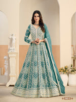 Thumbnail for Anaita Light Blue Heavy Embroidered Faux Georgette Anarkali Suit With Salwar - Distacart