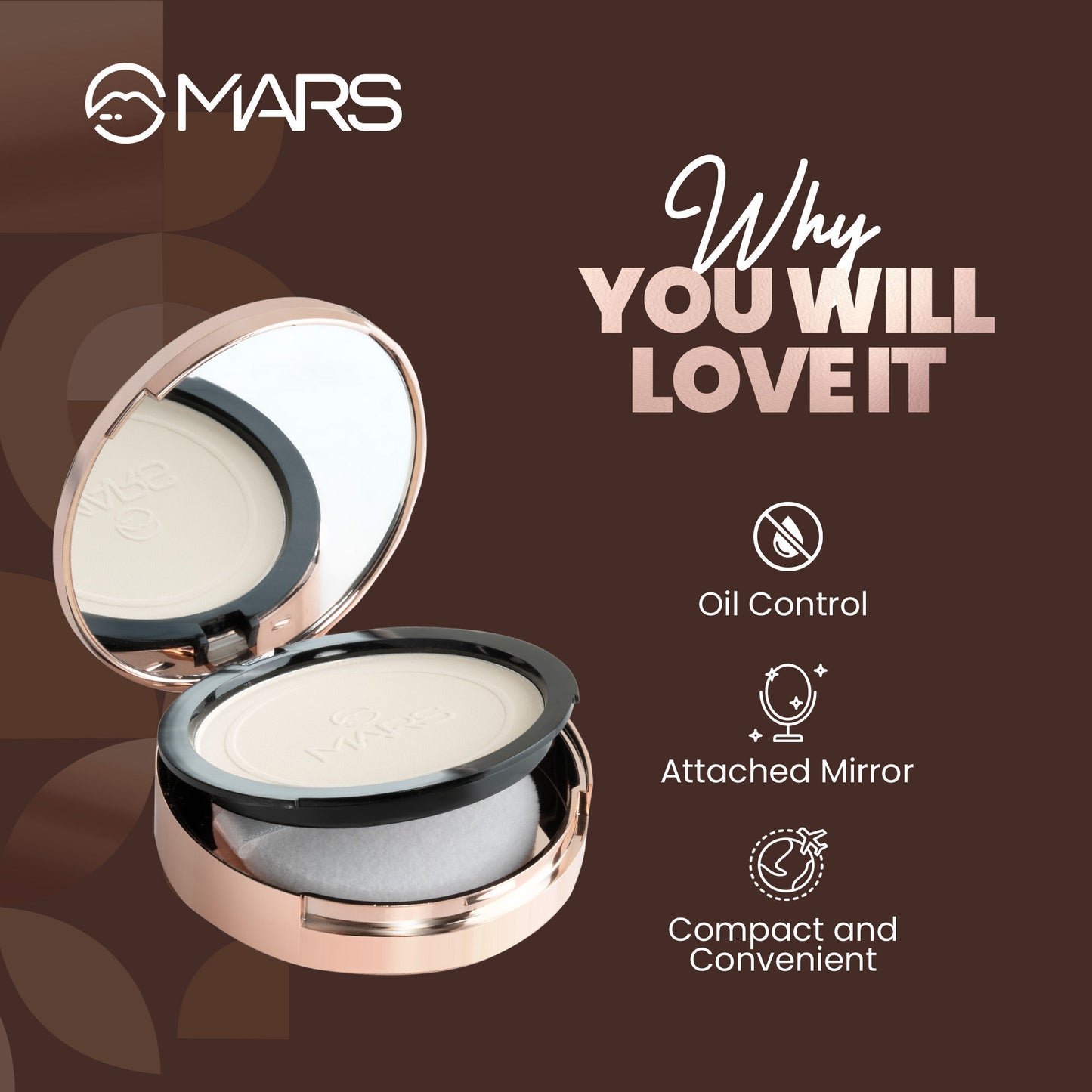 MARS Cosmetics Matte On Compact Powder with Applicator Puff - 02 Beige - Distacart