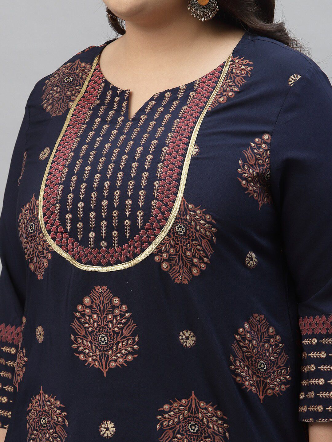 Sztori Plus Size Floral Printed Round Neck Straight Kurta with Palazzos - Distacart