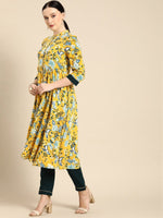 Thumbnail for All About You Women Yellow Floral Print Regular Kurta with Trousers - Distacart