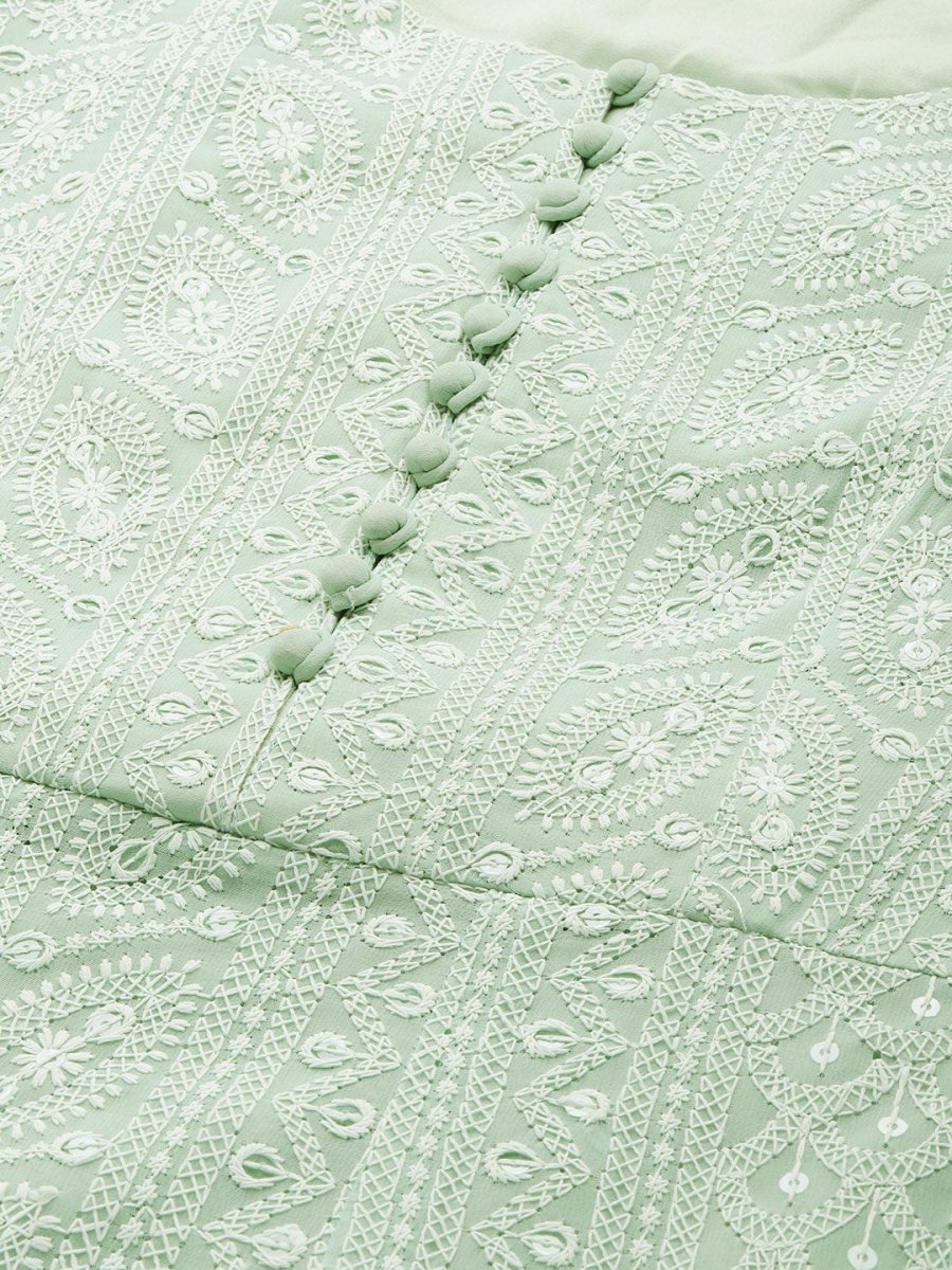 Anouk Women Sea Green Ethnic Motifs Embroidered Kurta with Palazzos & With Dupatta - Distacart