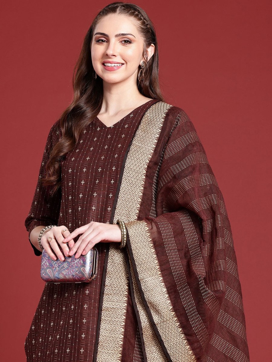 Anouk Ethnic Motifs Embroidered Regular Thread Work Kurta with Palazzos & Dupatta - Distacart