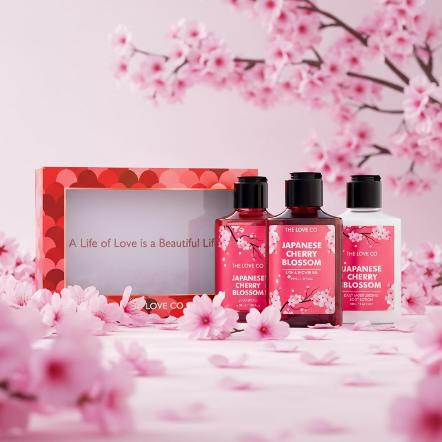 The Love Co. Japanese Cherry Blossom Bath And Body Care Gift Set Box Kit - Distacart