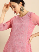 Thumbnail for Anouk Women Pink Chikankari Embroidered Kurta with Palazzos - Distacart