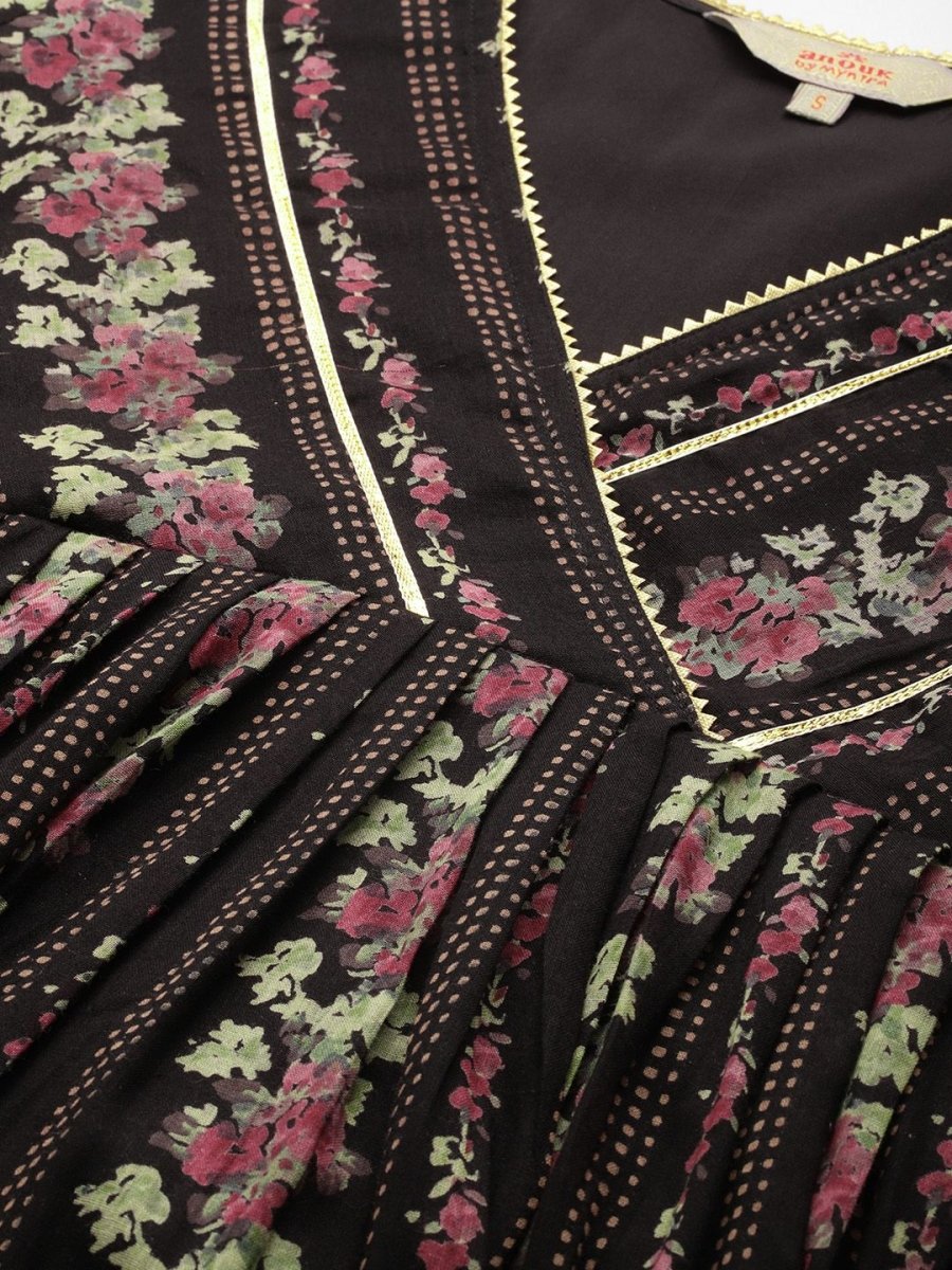 Anouk Women Floral Printed Gotta Patti A-Line Kurta - Distacart