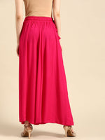 Thumbnail for TAG 7 Women Magenta Solid Flared Palazzos