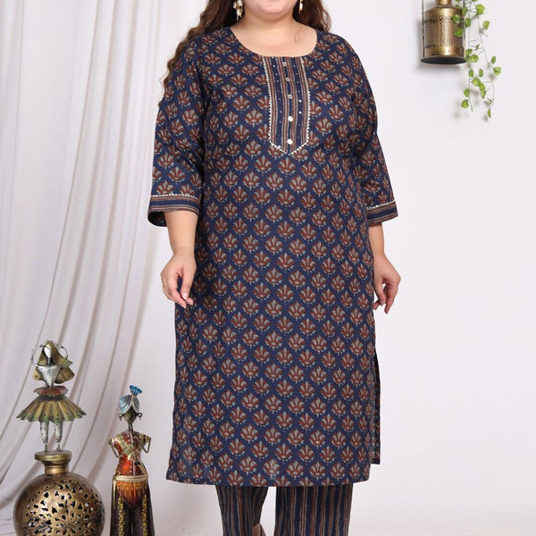 Swasti Plus Size Ethnic Motif Printed Gotta Patti Cotton Kurta With Trousers & Dupatta - Distacart