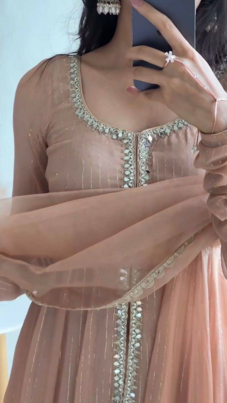 Preksha Creation Indian Desirable Fancy Faux Georgette Cording Embroidered Work Top And Work Palazzo With Dupatta - Distacart
