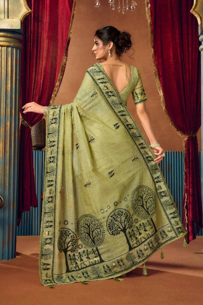 Jyoti Fashion Women's Green Modal Zari Woven Saree with Blouse - Dista