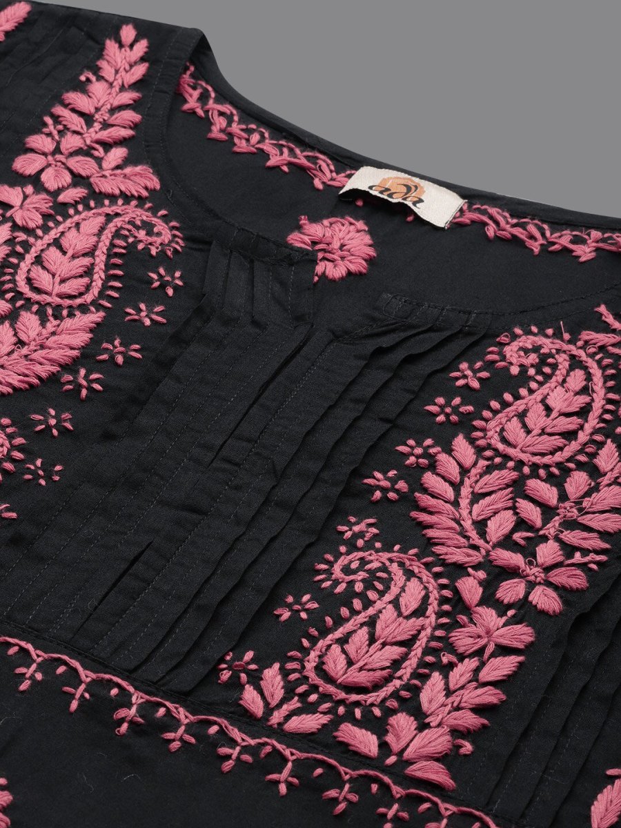 ADA Ethnic Motifs Embroidered Round Neck Chikankari Cotton Kurta - Distacart