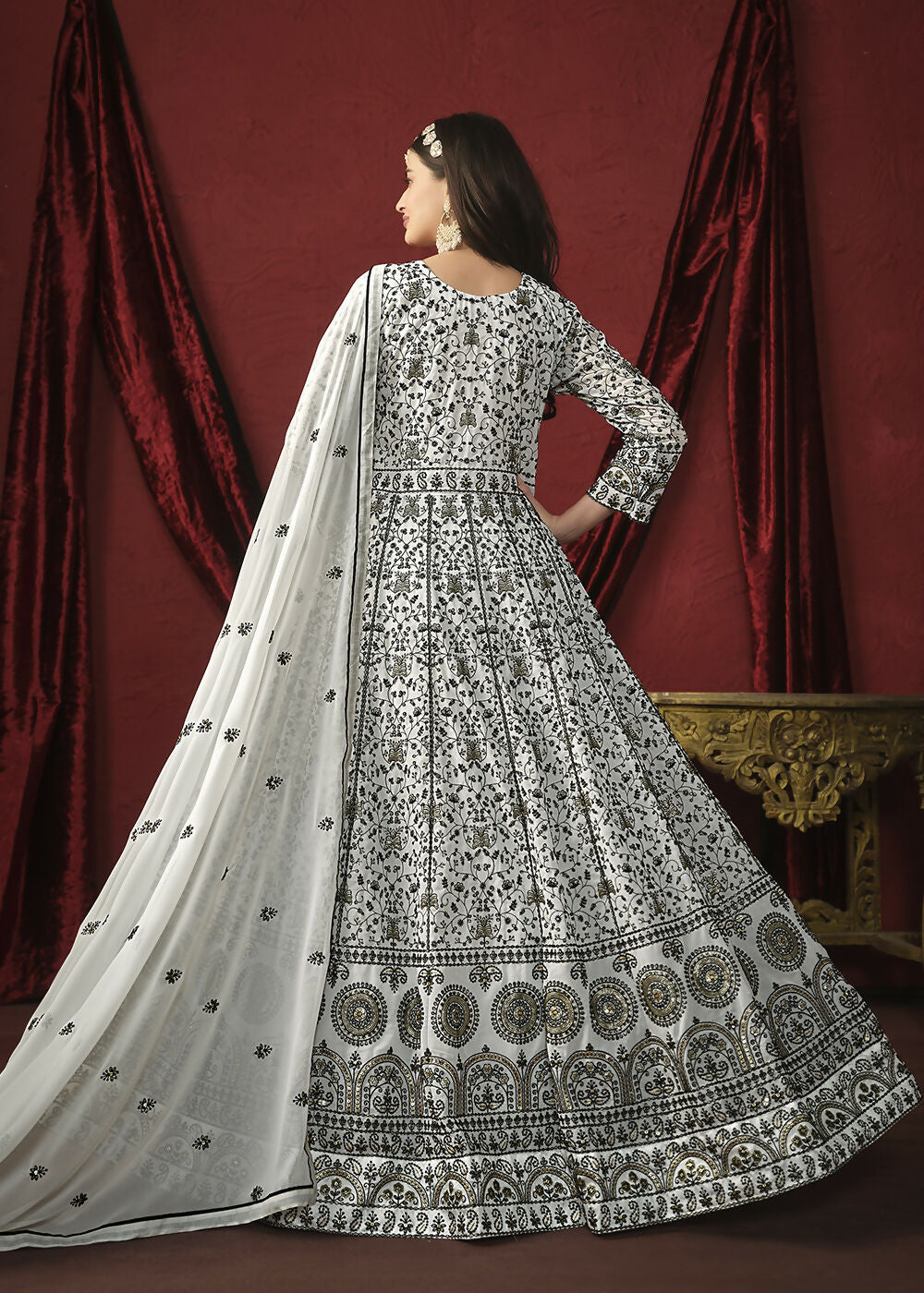 Stunning White Front & Back Embroidered Trendy Anarkali Suit - Emponline - Distacart