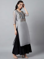 Thumbnail for Aks Ethnic Motifs Yoke Design Thread Work Chanderi Silk Kurta - Distacart