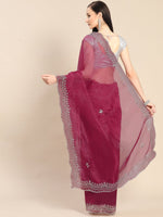Thumbnail for Anouk Pink & Silver-Coloured Sequinned Organza Saree - Distacart