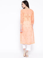 Thumbnail for ADA Women Peach-Coloured & White Chikankari Embroidered Sustainable Handloom Kurta with Trousers - Distacart