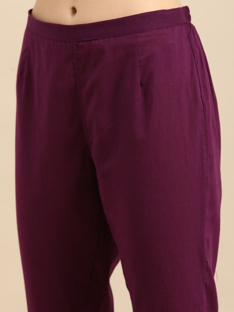Anouk Women Purple Solid Regular Pure Cotton Kurta with Trousers - Distacart