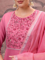 Thumbnail for Vishudh Rose Embroidered Straight Kurta with Trouser & Dupatta