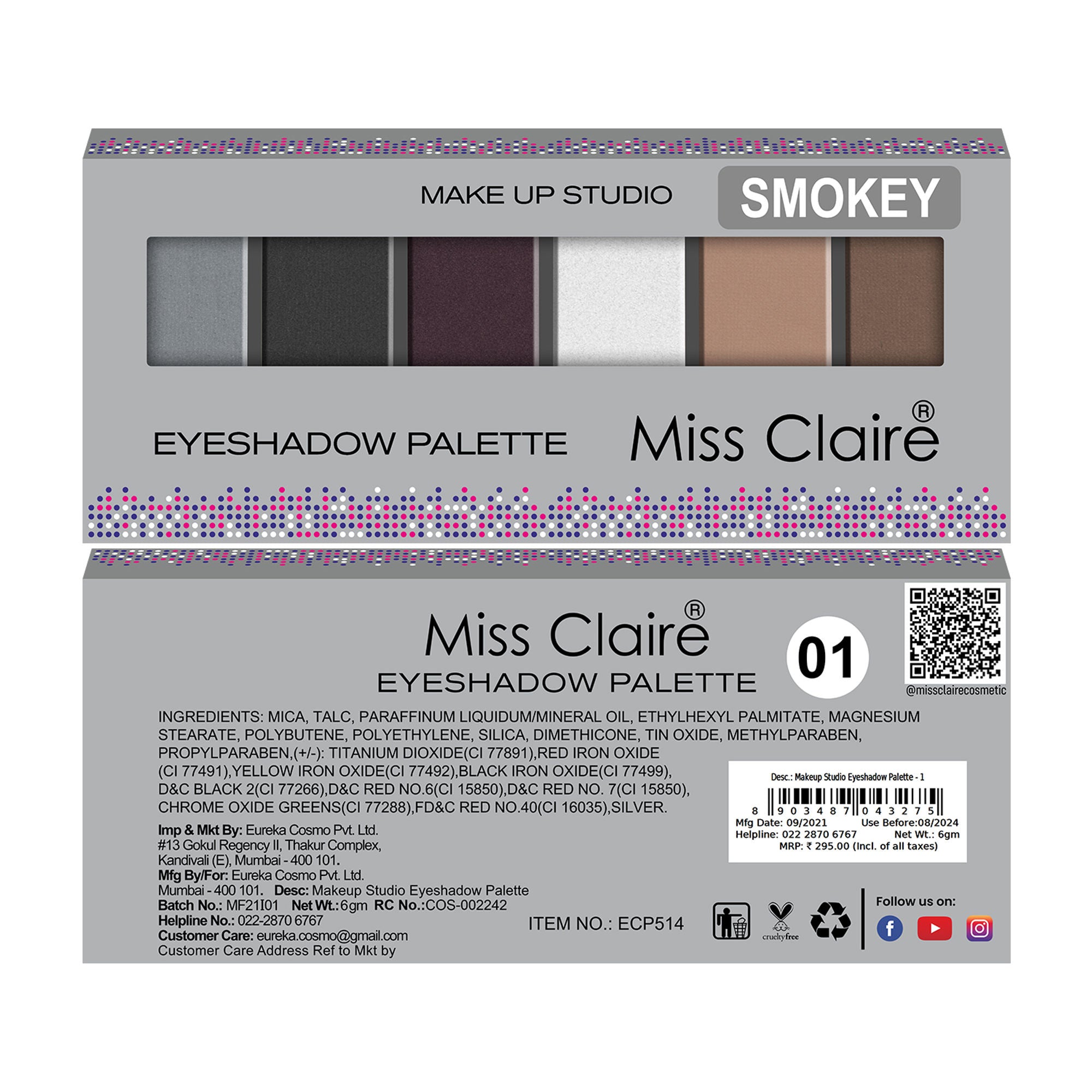 Miss Claire Makeup Studio Smokey Eyeshadow Palette - 1