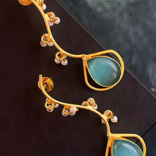 Joban Fashion Women Sky Blue Monalisa Stone Trendy Golden Earring - Distacart