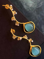 Thumbnail for Joban Fashion Women Sky Blue Monalisa Stone Trendy Golden Earring - Distacart