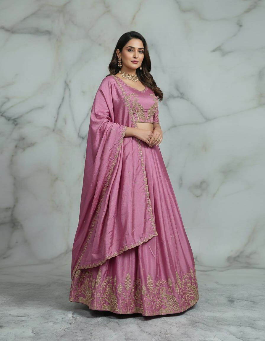 Teeya Creation New Womens Latest Embroidered Designer Lehenga Choli Set - Pink - Dista