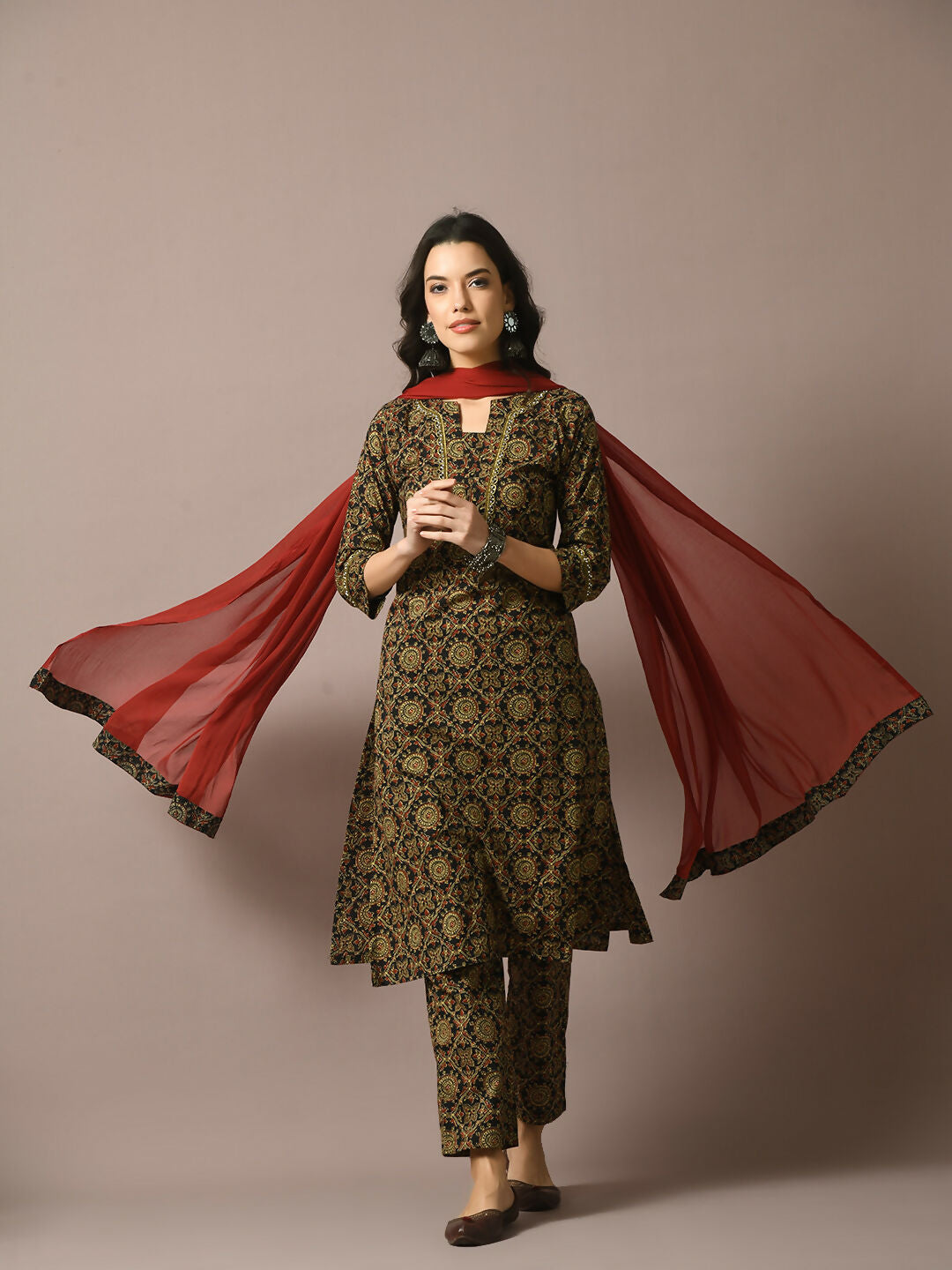 Myshka Women's Multi Printed Cotton Straight Party Kurta Set With Dupatta - Distacart