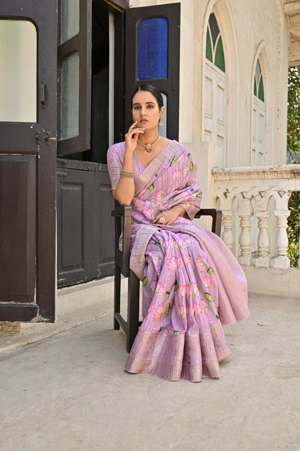 Vishnu Weaves Women's Purple Banarasi Silk Saree with Blouse - Distacart