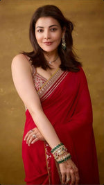 Thumbnail for Joban Fashion Red Fandy Satin Silk Party Wear Sarees - Distacart