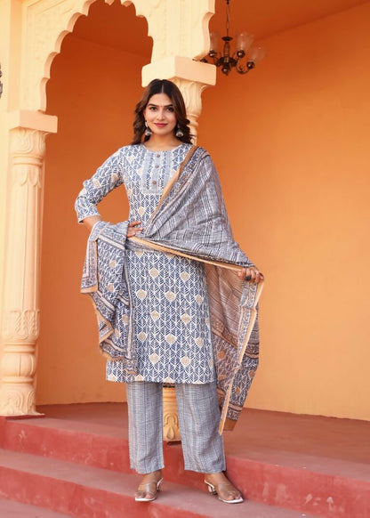 Alvano Alvano Women's 3Pcs Straight Kurti Set Printed Rayon - Distacart