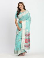 Thumbnail for Astita Linen Cotton Sea Green Saree