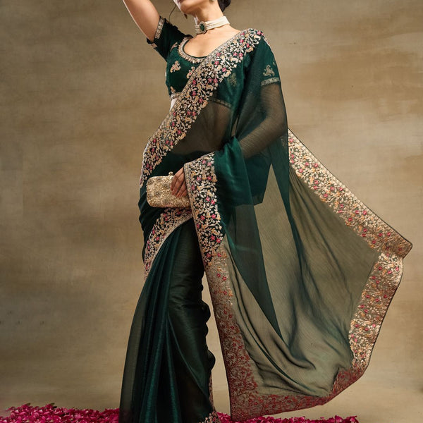 kasee Embroidered Solid Silk Blend Saree - Distacart
