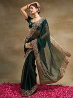 Thumbnail for kasee Embroidered Solid Silk Blend Saree - Distacart