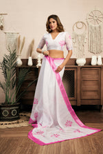 Thumbnail for Vastranavya White Digital Printed Linen Ready To Wear Designer Saree with Unstitched Blouse - Distacart