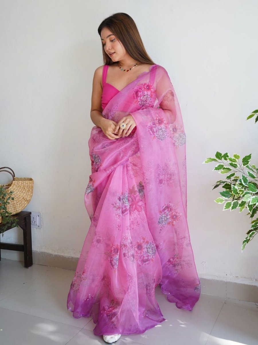 Anouk Floral Printed Organza Saree - Distacart