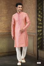 Thumbnail for Raivat Ethnic Jacquard Banarasi Silk Thread Work Kurta Pajama In Dark Pink Colour - Distacart