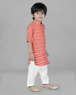 Thumbnail for Joban Fashion Kids Island Cotton Full Sleeves Striped Kurta and Pyjama- Peach - Distacart