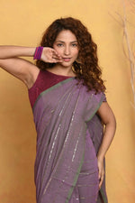 Thumbnail for Very Much Indian Designer Mul Cotton Handloom Saree with Sequins - Dual Tone Lavender - Distacart
