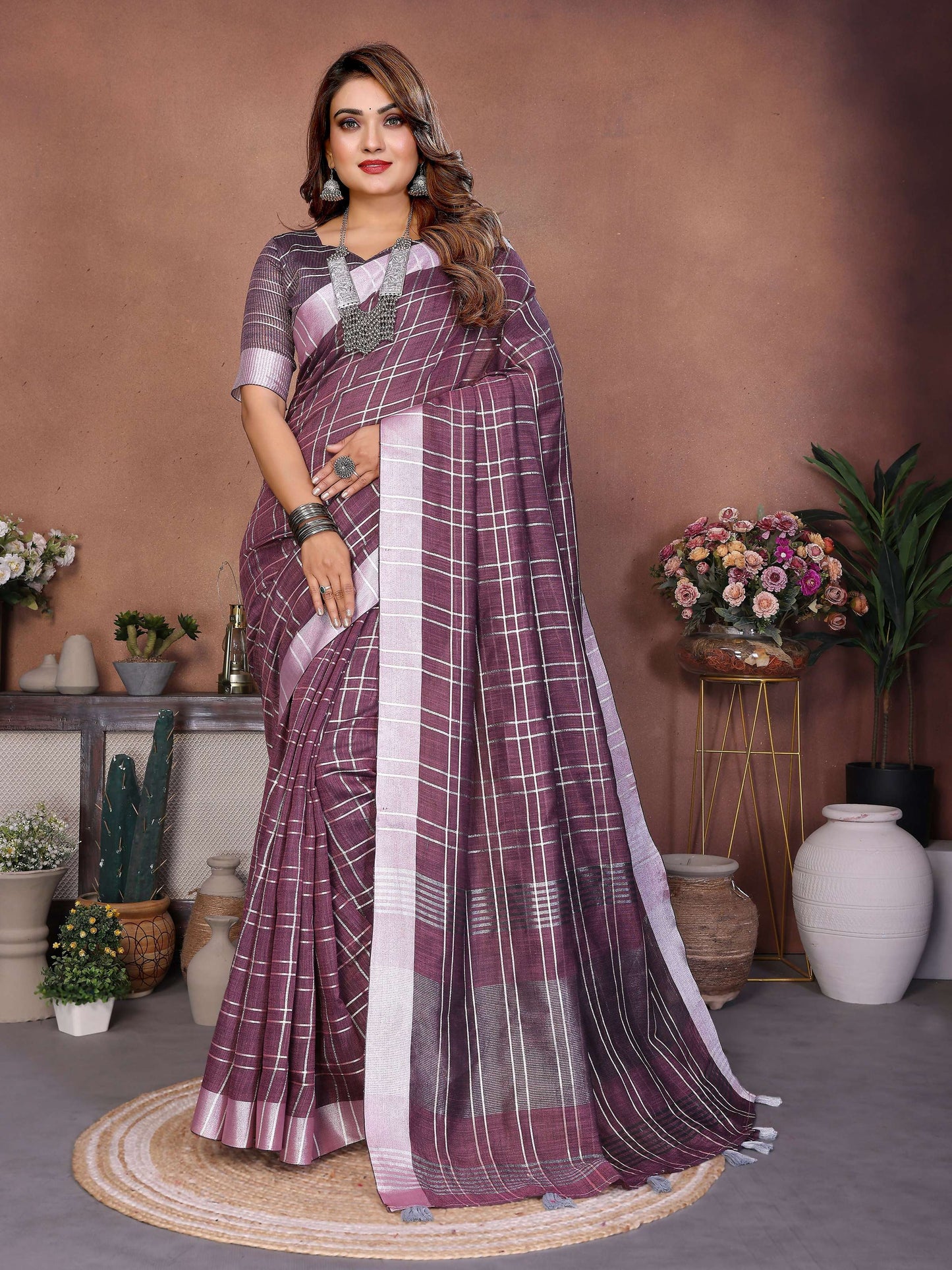 Aastha Fashion Lavender Linen Weaving Saree - Distacart