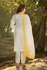 Thumbnail for Preksha Creation White Wedding Special Women Cotton Embroidered Kurti With Dupatta And Pant