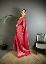 Thumbnail for Joban Fashion Rani Pink Paisley & Floral Soft Satin Silk Banarasi Silk Saree - Distacart