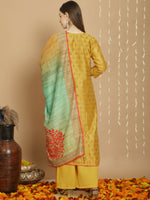 Thumbnail for Jyoti Fashion Women's Yellow Chanderi Silk Elegant Jardoshi Semi Kurta with Trouser & Dupatta - Distacart