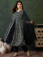 Thumbnail for Sangria Printed V- Neck Antalkali, Dupatta & Dupatta Set