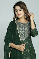 Thumbnail for Alvano Women's Attractive And Stylish Rayon A Line Kurta With Pant And Dupatta - Distacart