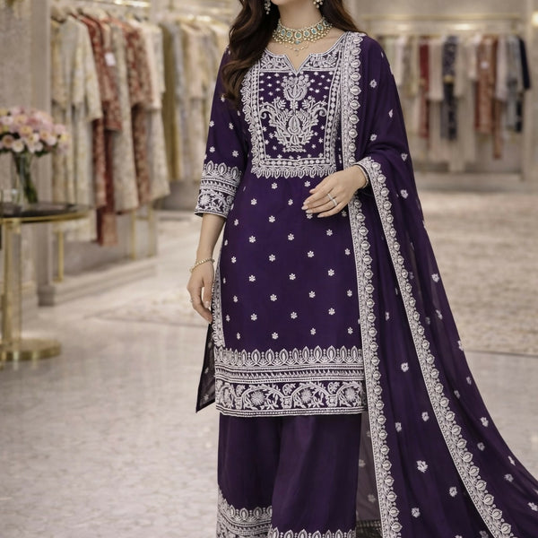 Teeya Creation Purple Fendi Silk Designer Heavy Work Wedding Wear Palazzo - Distacart
