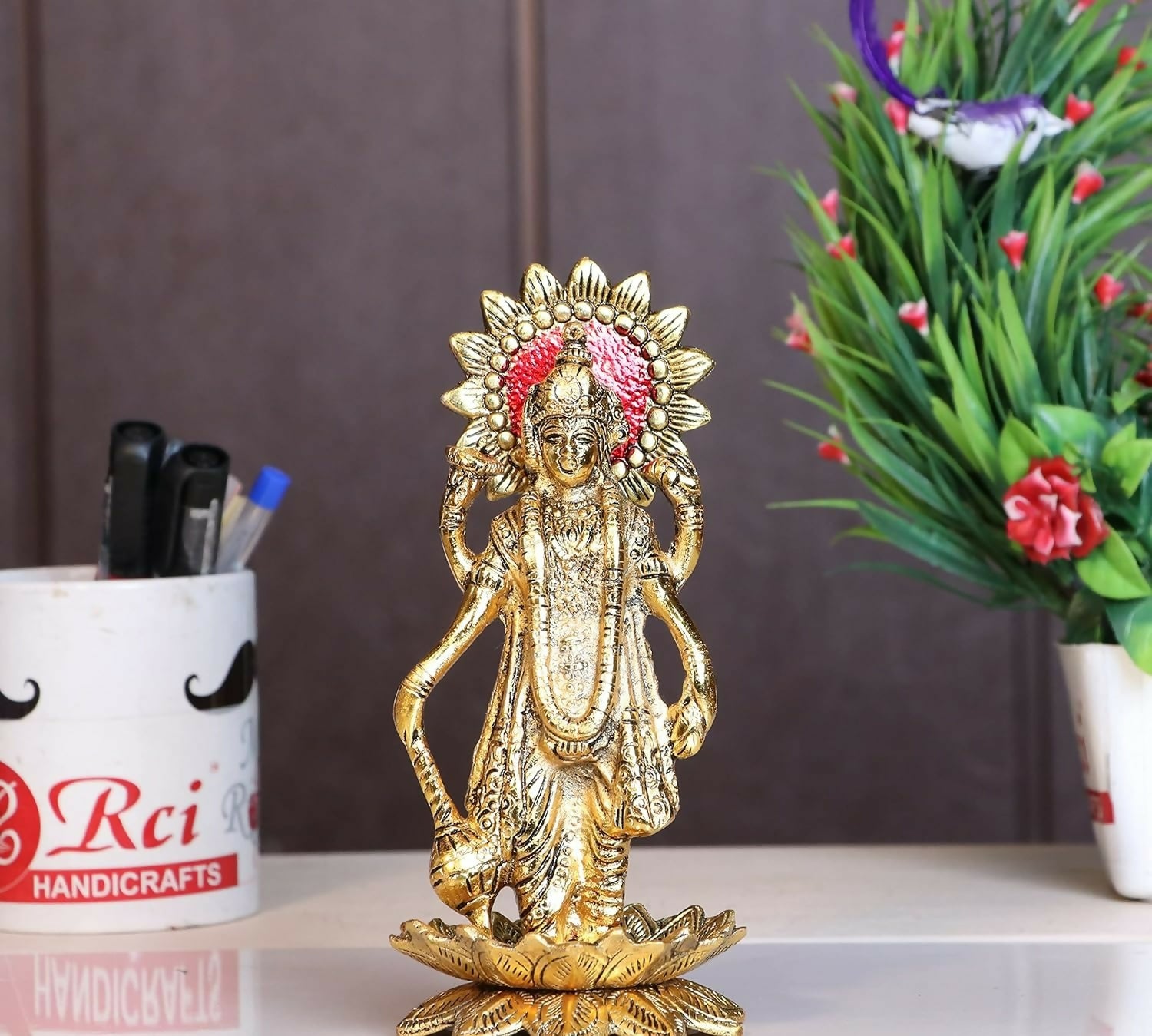 Kridaykraft Gold Plated Narayan/Vishnu Standing On Lotus Metal Statue - Distacart