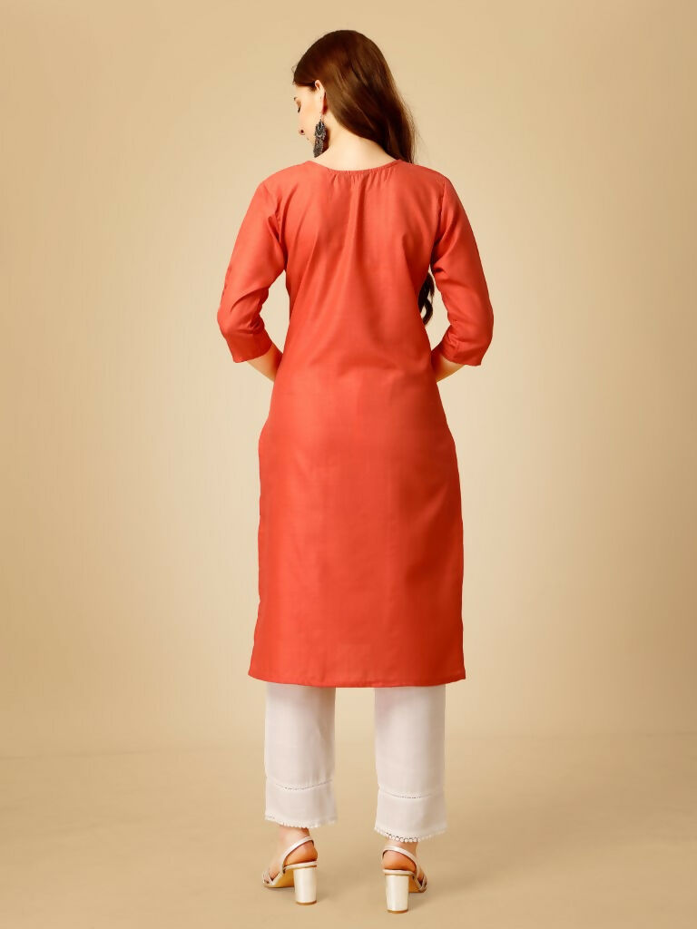 Jyoti Fashion Women's Coral Cotton Blend Embroidered Kurta Pant Set - Distacart