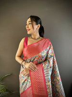 Thumbnail for Joban Fashion Multi-Color Floral Digital Print Soft Lichi Silk Paithani Saree - Distacart