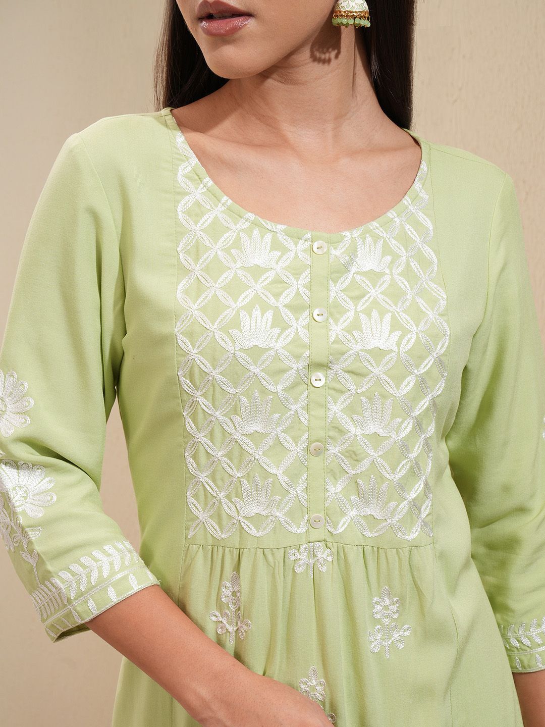 Vishudh Floral Embroidered A Line Kurta with Palazzos - Distacart