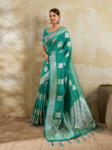 Shree Shyam Fashion Sea Green Silk Blend Saree - Distacart