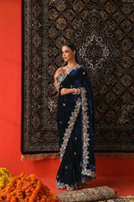 Thumbnail for Joban Fashion Royal Blue 9000 Velvet Party Wear Sarees - Distacart