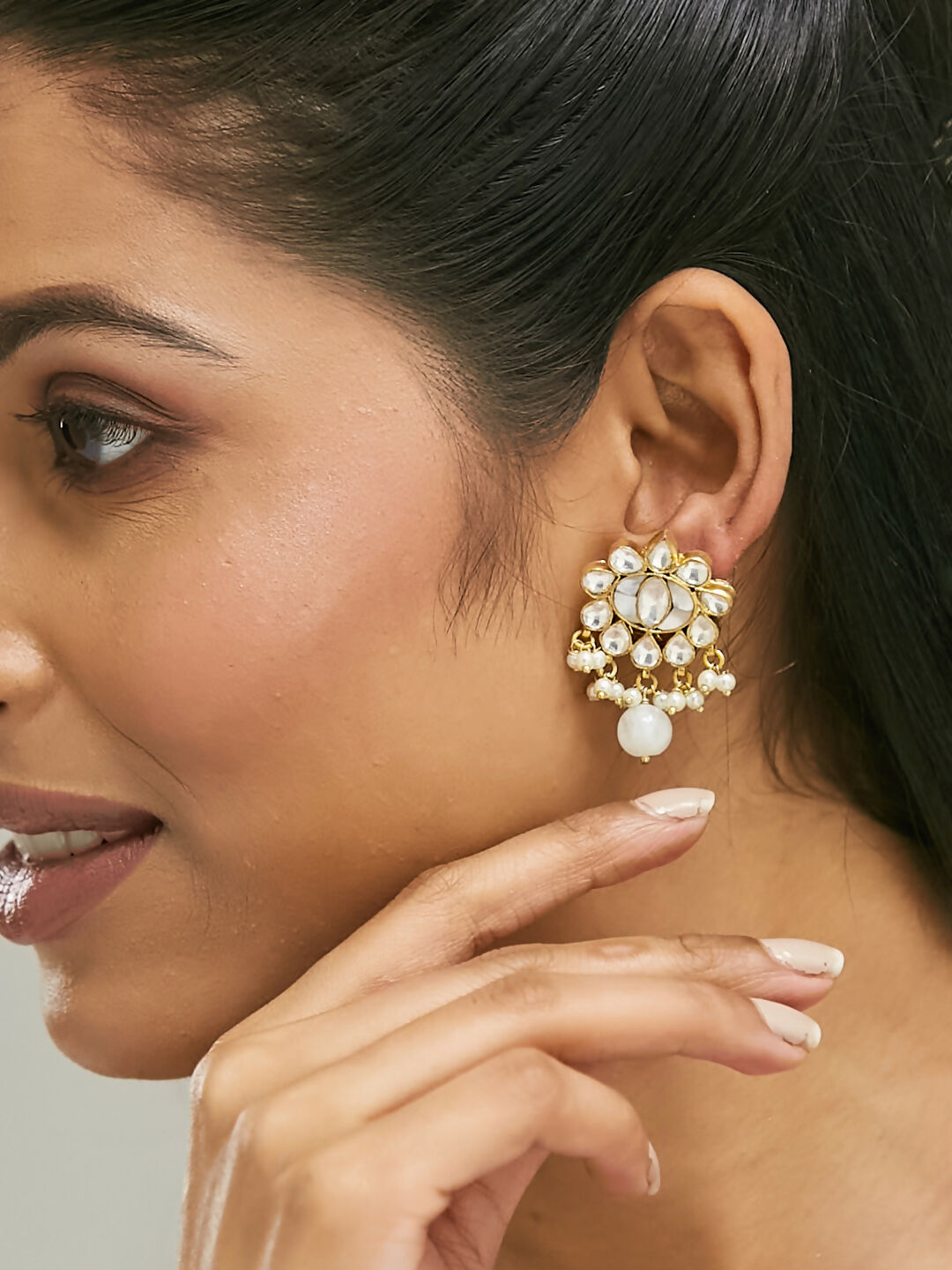Nuyug 22K Gold-Plated Elegant MOP Studded Ethnic Pearl Drop Stud Earrings